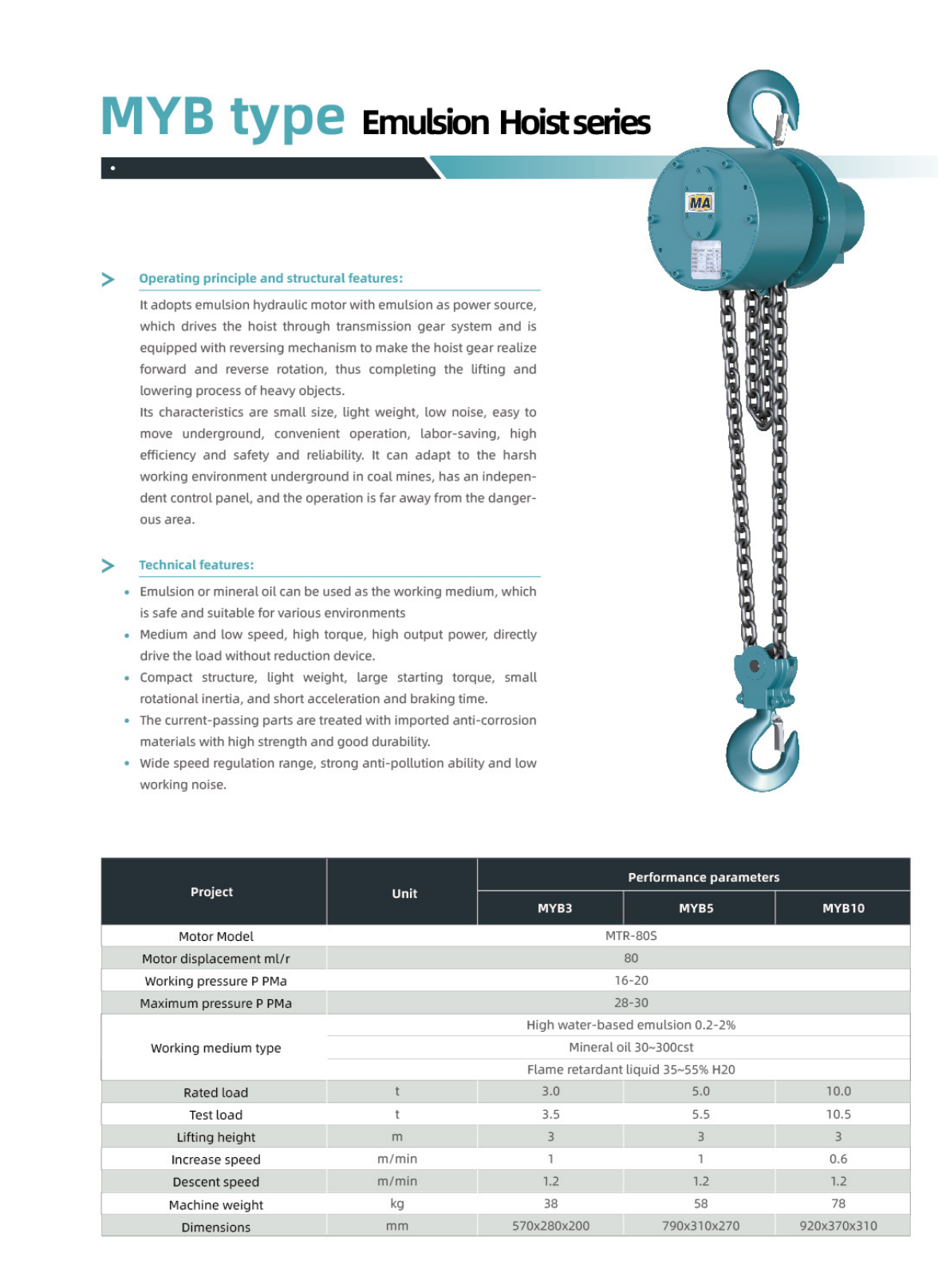 MYB type Emulsion Hoist series