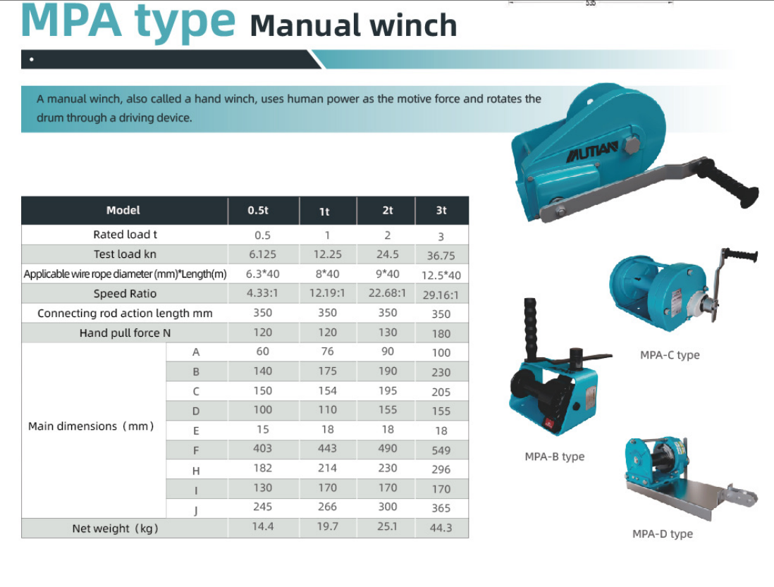 MPA type Manual winch
