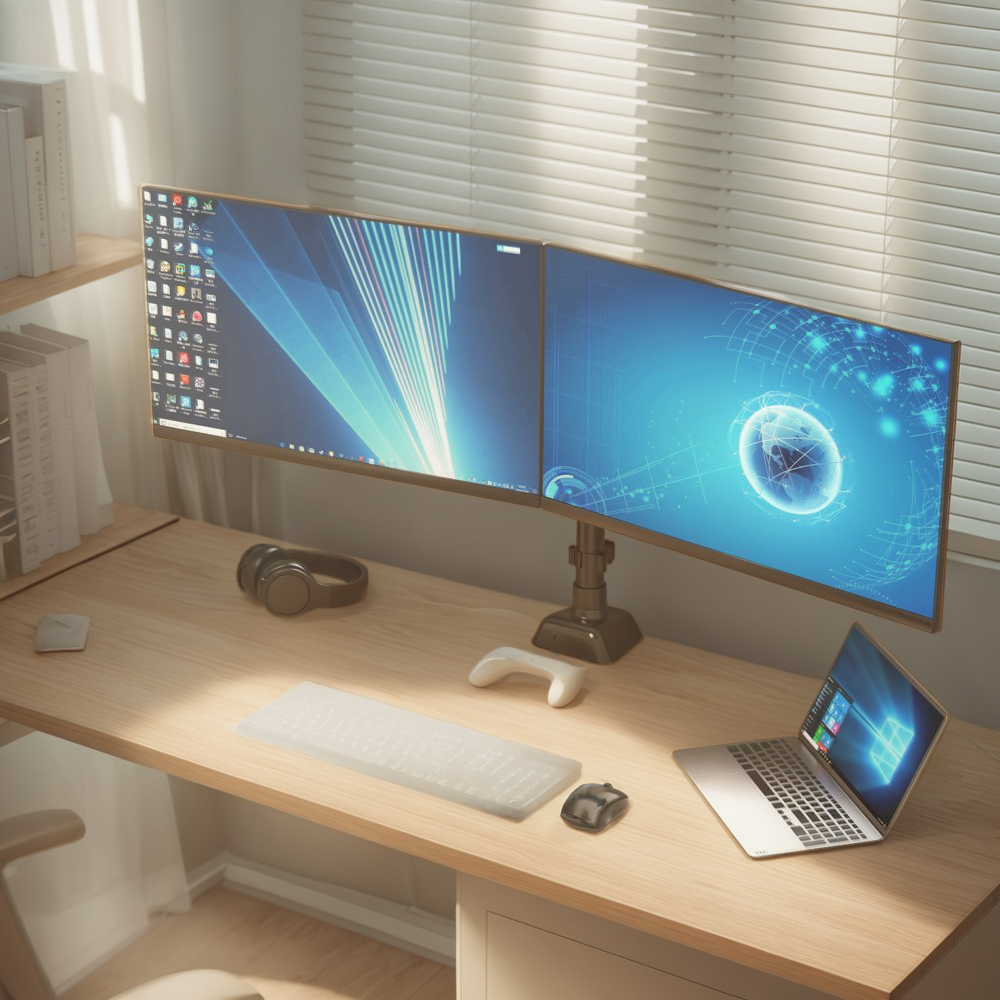 Elevar el espacio de trabajo utilizando el doble monitor de Lingshang