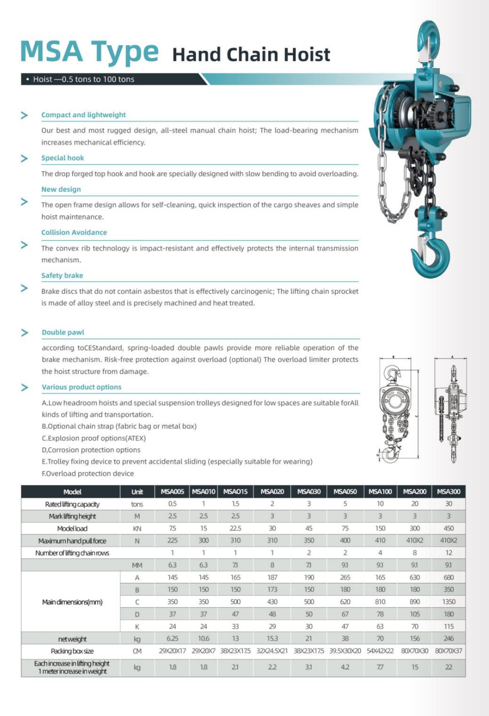 MSA type hand chain hoist