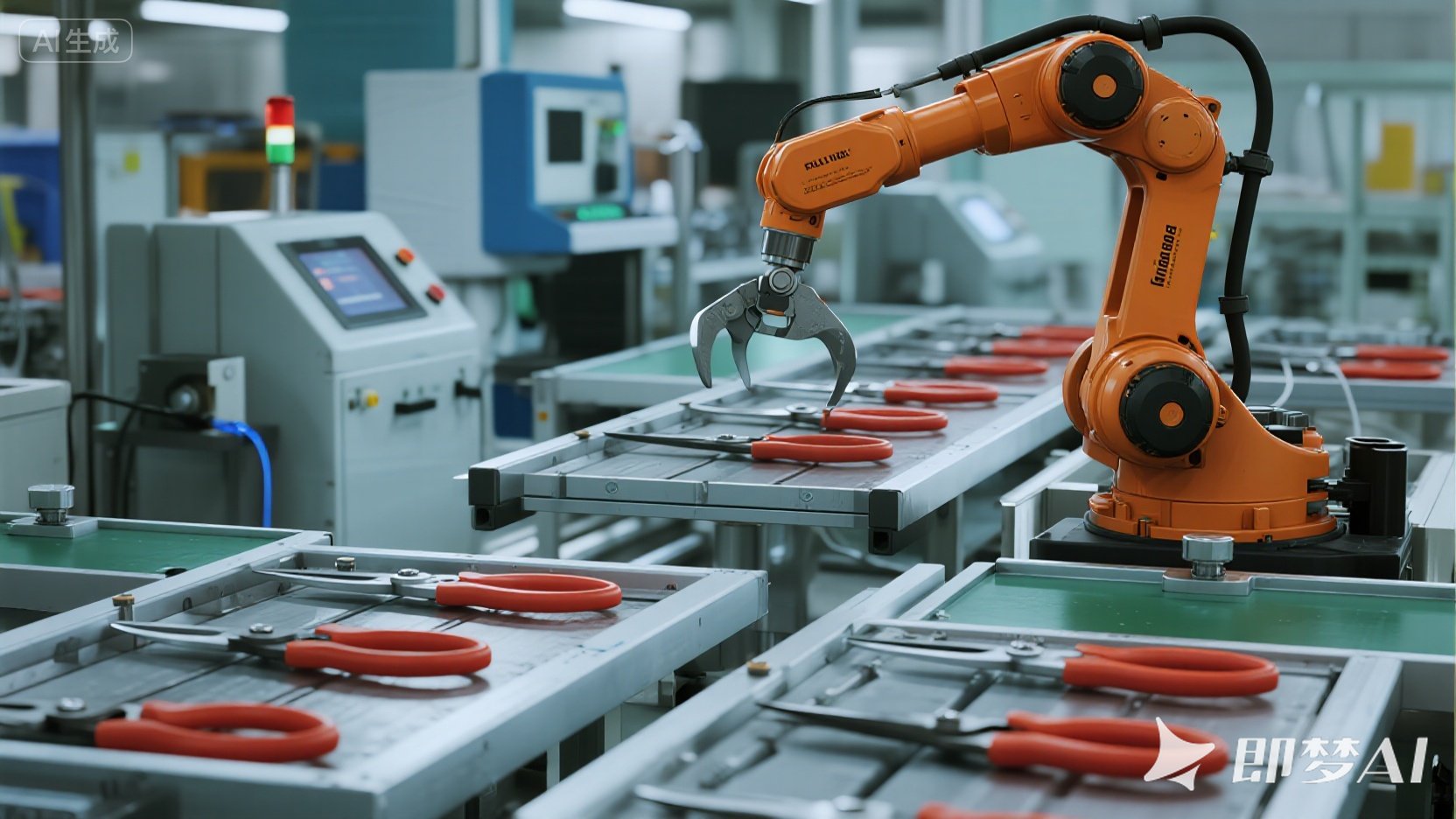 Mass production of OEM garden shears on a clean, modern factory assembly line.