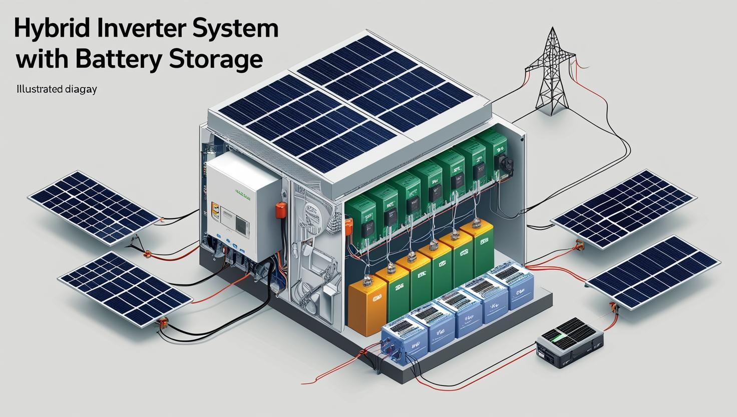 solar panels and hybrid inverter system with battery storage by thlinksolar
