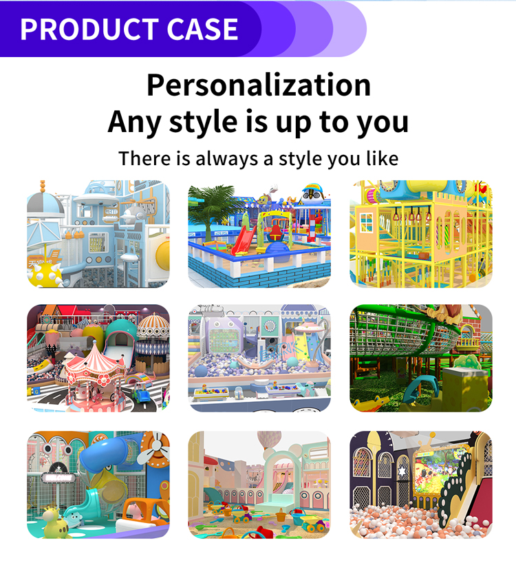 One of the playground's standout features is the dedicated climbing area. Situated to the left, this zone is safely enclosed within netting, allowing children to explore their physical limits in a secure environment. Young adventurers can climb ladders, cross bridges, and slide down poles&mdash;all designed to enhance motor skills and stimulate exploration. In the center, a beautifully crafted carousel-like structure gently spins, offering a delightful ride amidst playful motifs that contribute to the jubilant atmosphere.