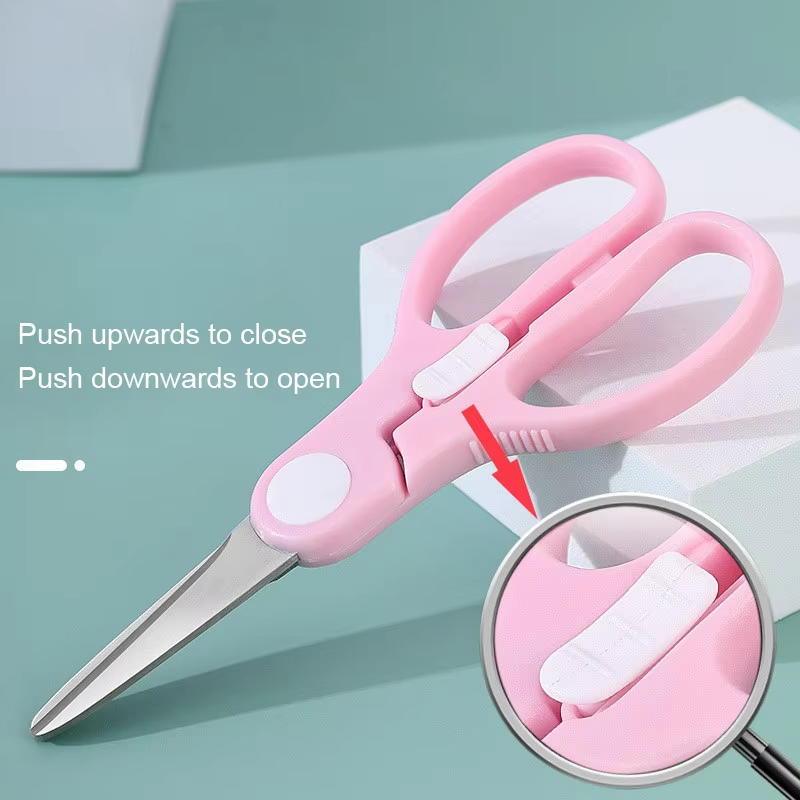 مقص طعام آمن للأطفال مع قفل منزلق