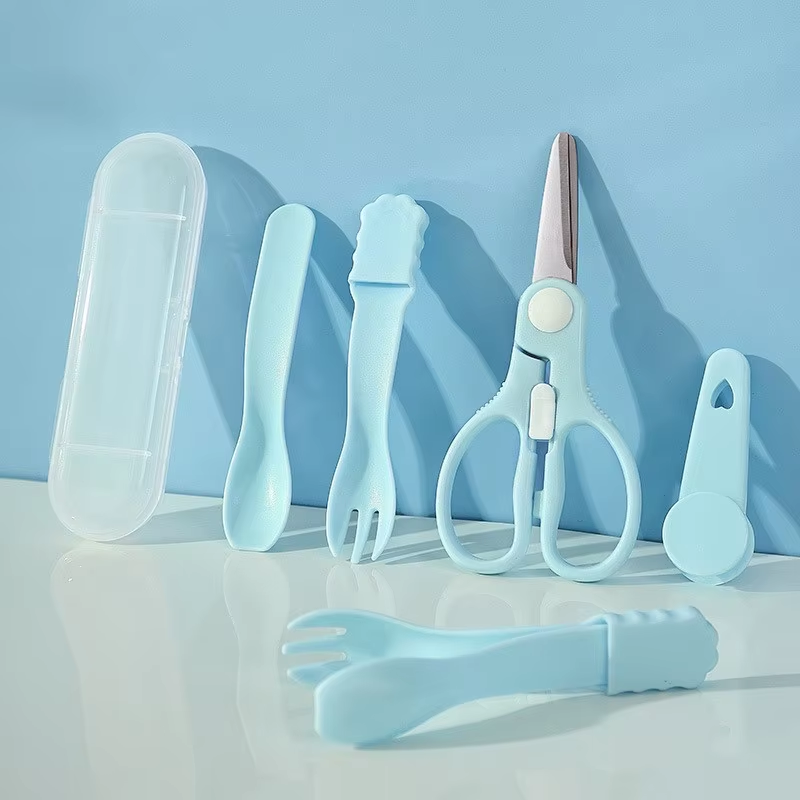 مجموعة مقصات طعام الأطفال مع قفل أمان وغطاء