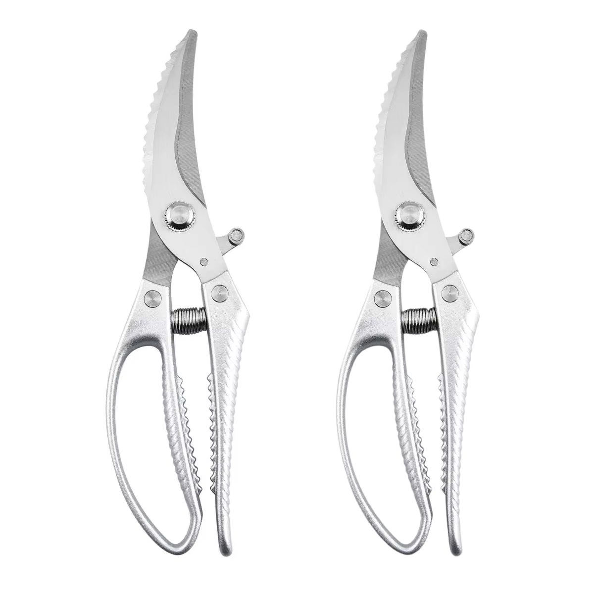 Stainless steel kitchen scissors with spring and safety lock