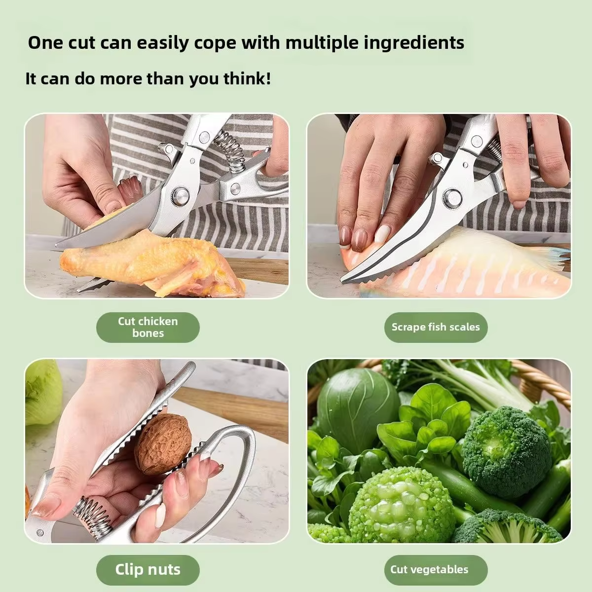 Multifunction cooking shears for meat, fish, and vegetables