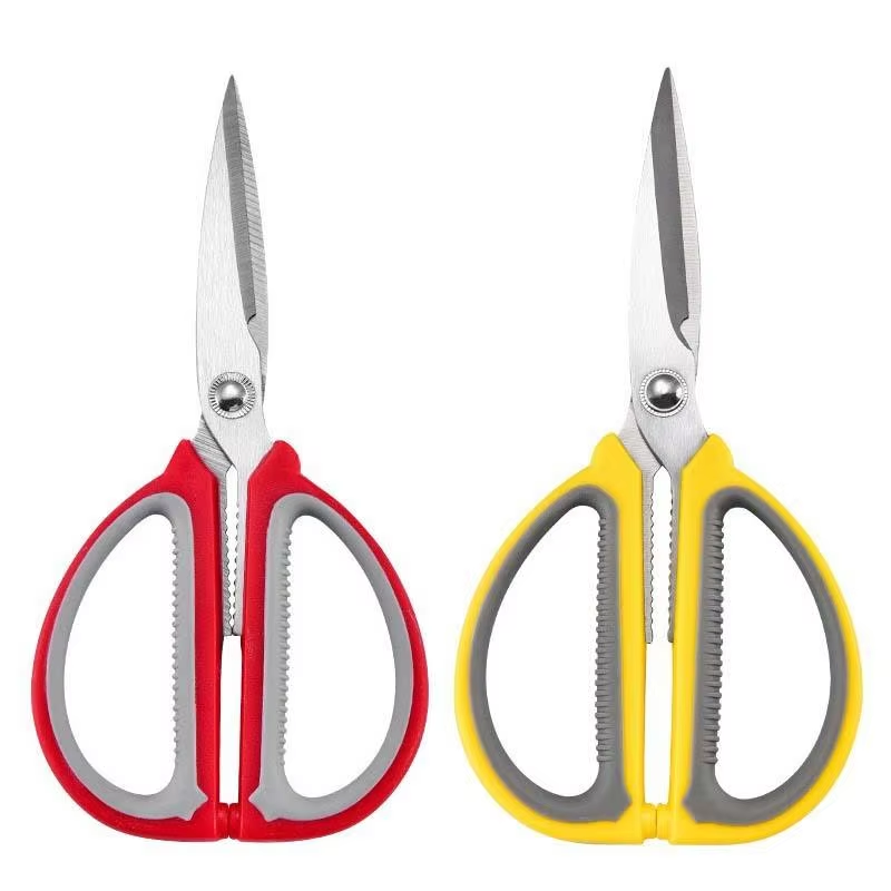 Multifunction household scissors with red and gray anti-slip handle