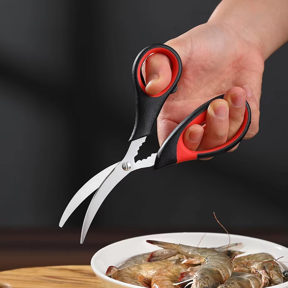 Stainless steel seafood shears curved blade