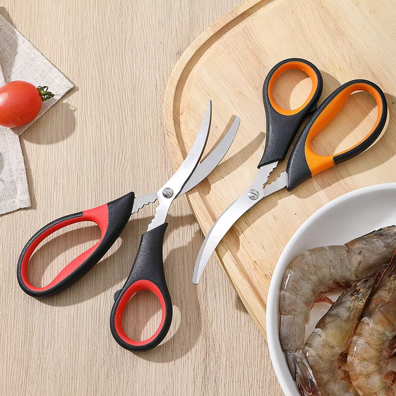 Stainless steel seafood shears curved blade
