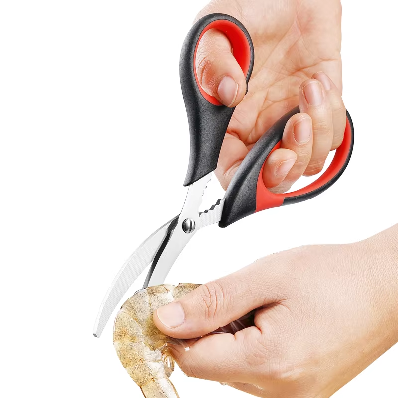 Stainless steel seafood shears curved blade