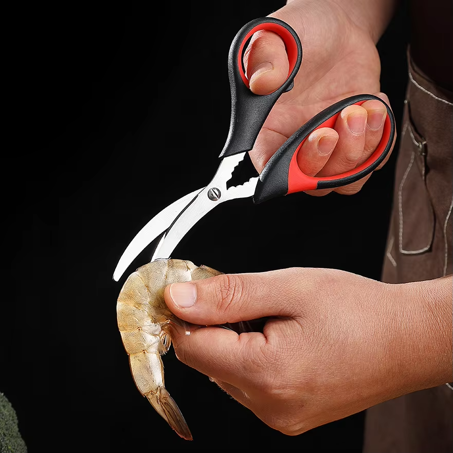 Stainless steel seafood shears curved blade