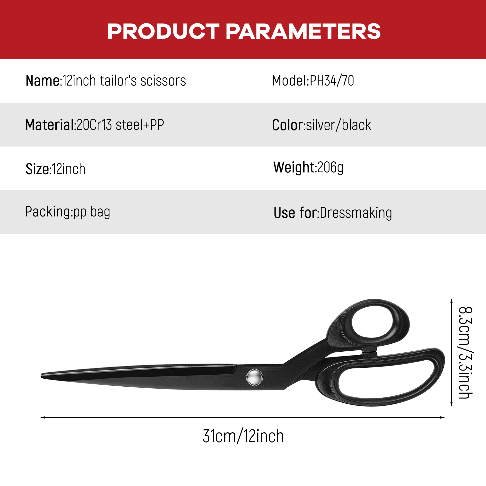 12 inch stainless steel tailor scissors sewing fabric cutting shears