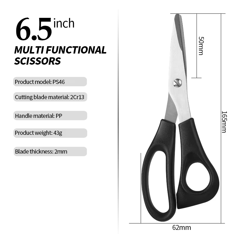 6.5 inch stainless steel multifunctional scissors for student and daily use