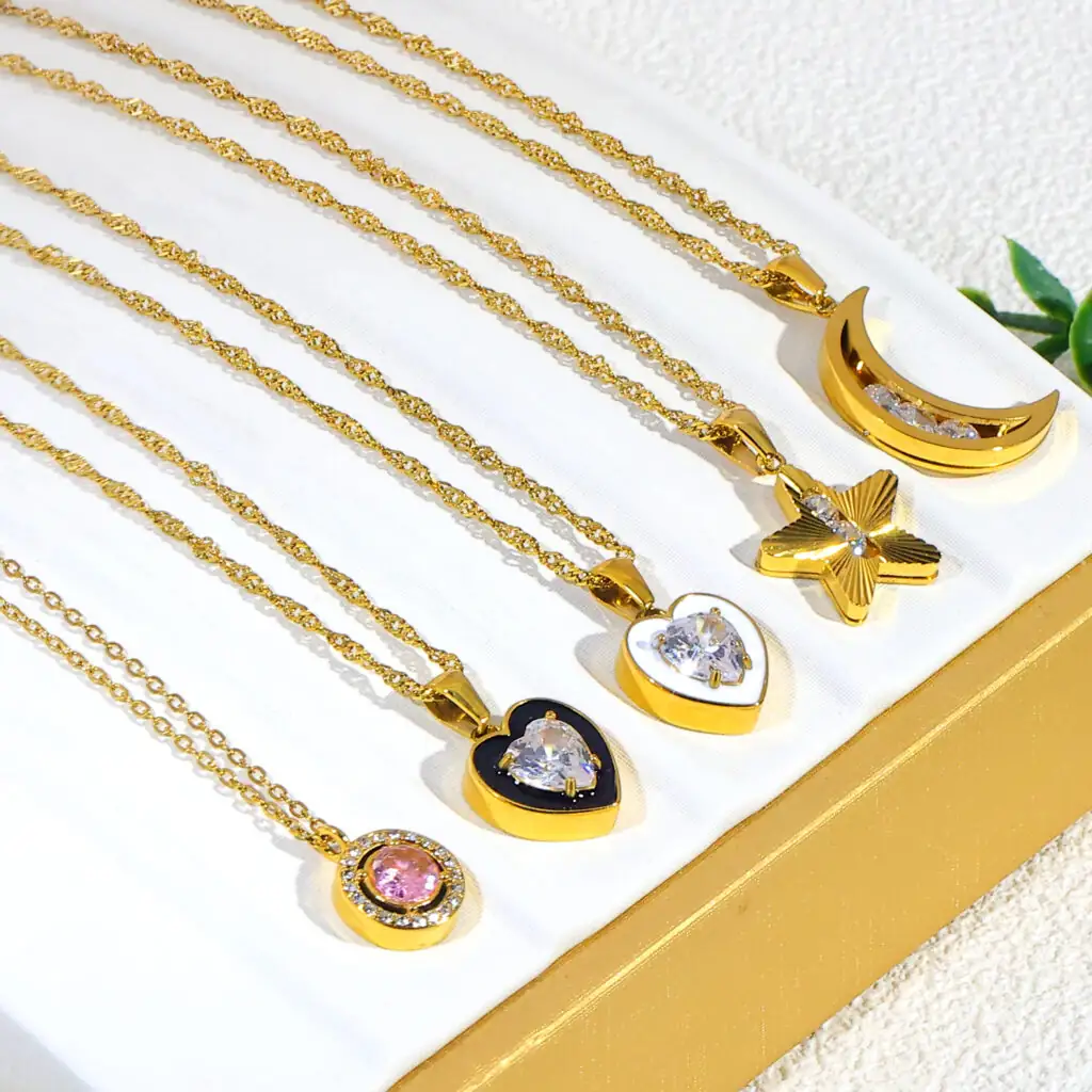 18K PVD Zircon & Enamel,Handmade Polished Stainless Steel Necklace 18K PVD Zircon & Enamel,Handmade Polished Stainless Steel Necklace