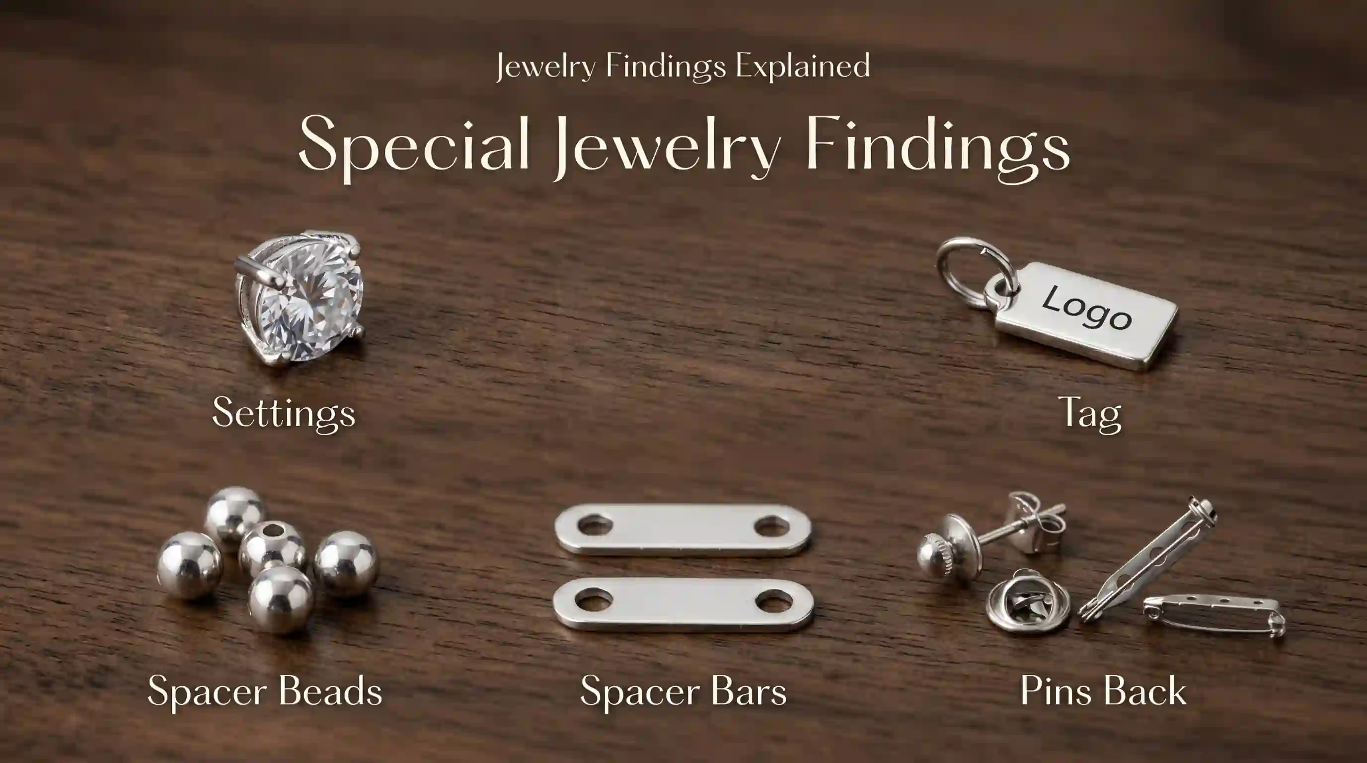 Custom jewelry findings manufacturer for tags, settings, spacer beads and pin backs