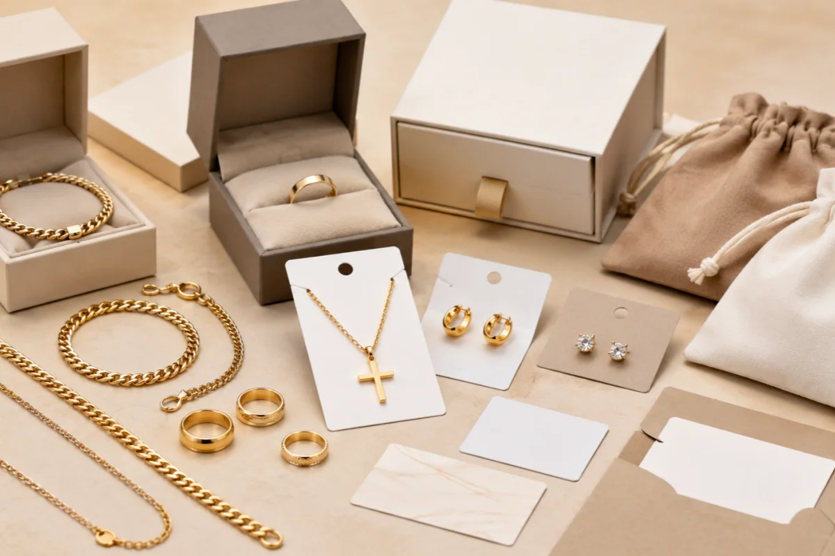 Private label stainless steel gold jewelry samples with packaging