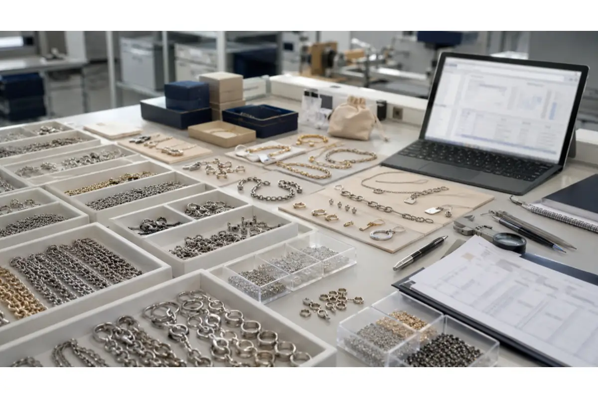 Jewelry safety stock planning with stainless steel components chains stones and packaging materials