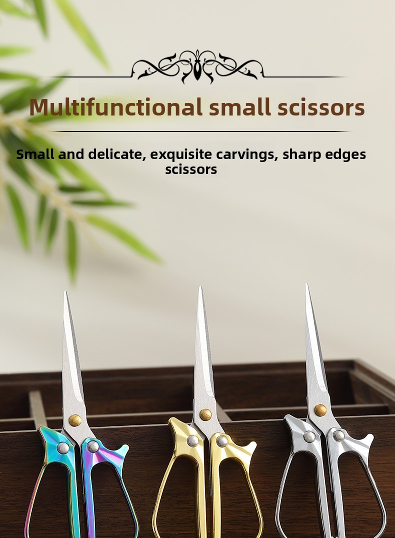 Portable small craft scissors with retro gold design