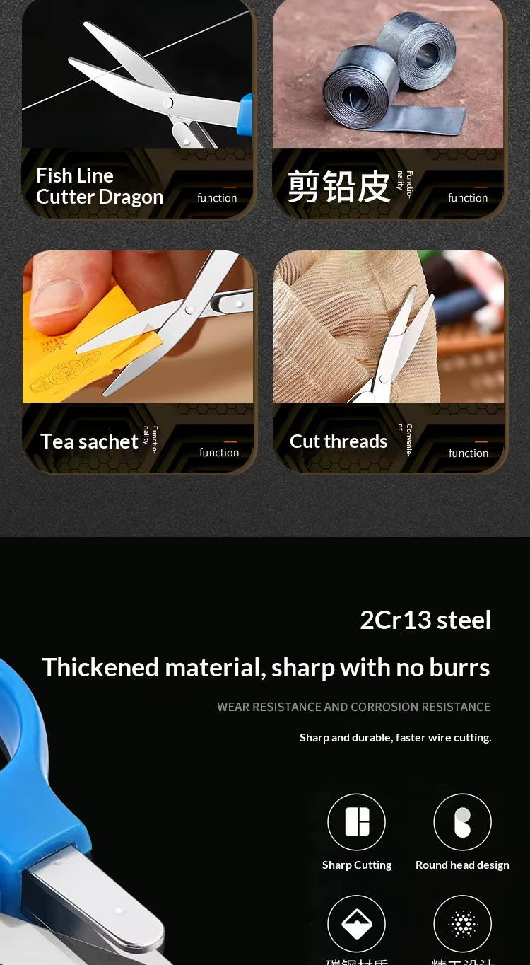 Stainless steel fishing scissors for braided line and PE line cutting