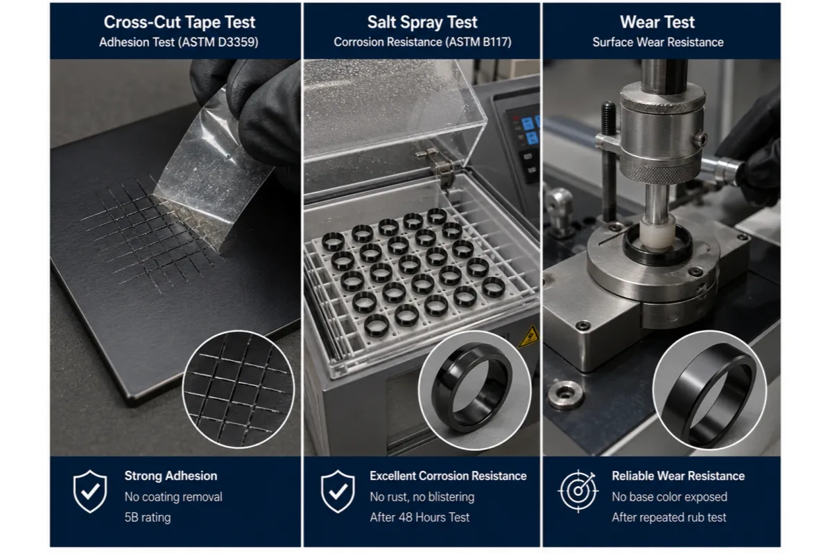 Black PVD jewelry durability QC tests for adhesion salt spray and wear resistance