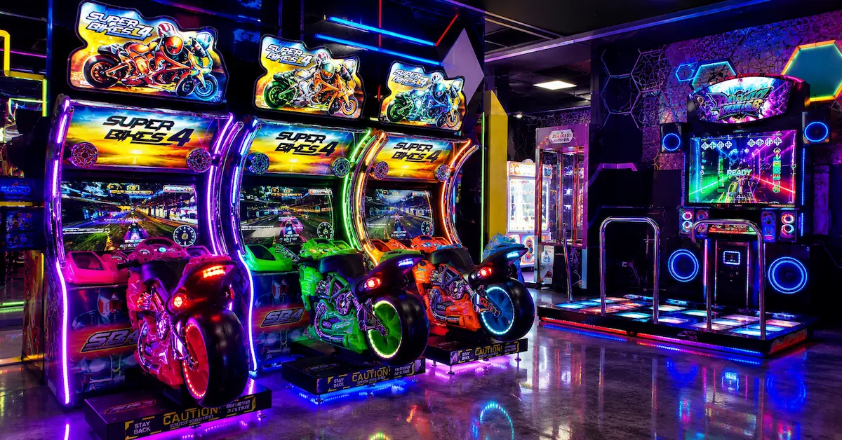 Motorcycle arcade game scene