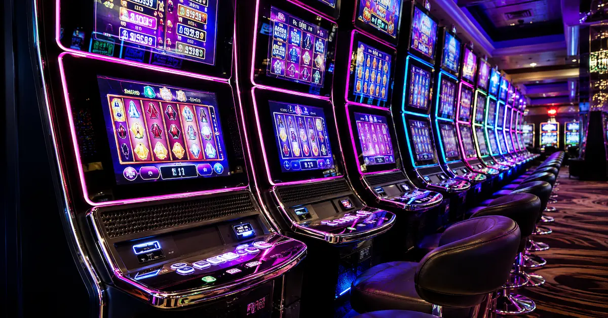Neon slot machine arcade scene