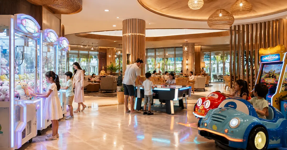 Hotel game machines family scene