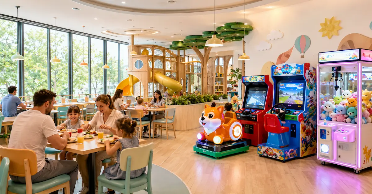 Kids cafe arcade machines scene