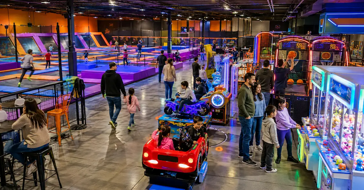 Trampoline park arcade games scene