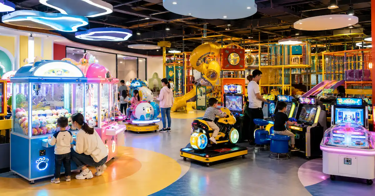 Escena de máquinas recreativas comerciales para niños