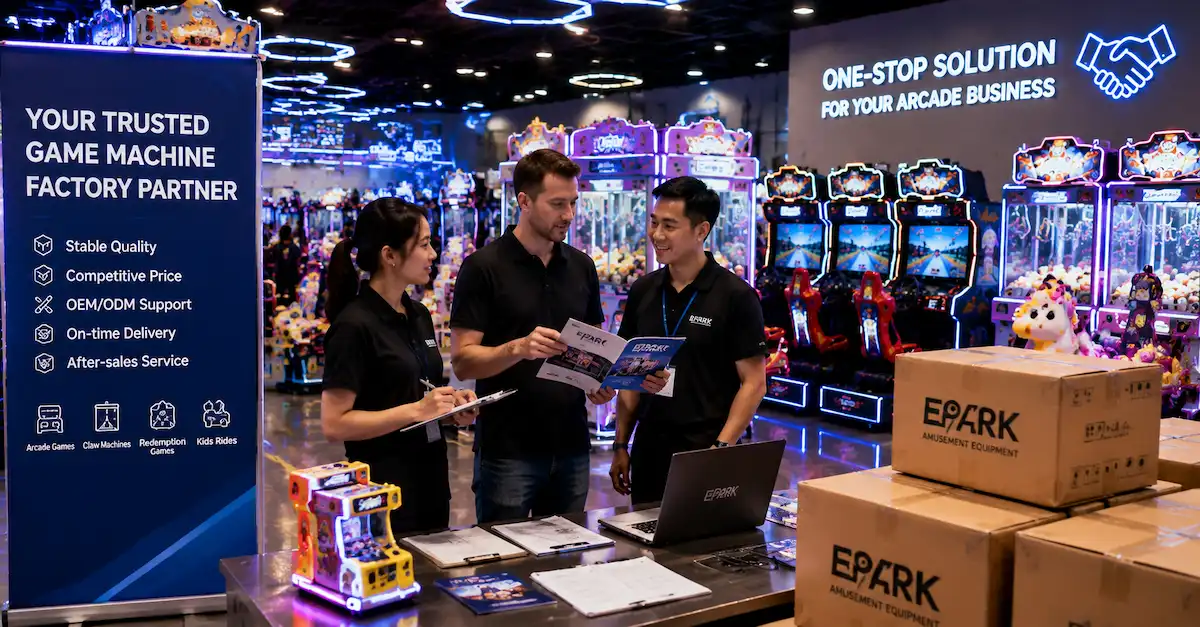 Game machine factory partnership scene