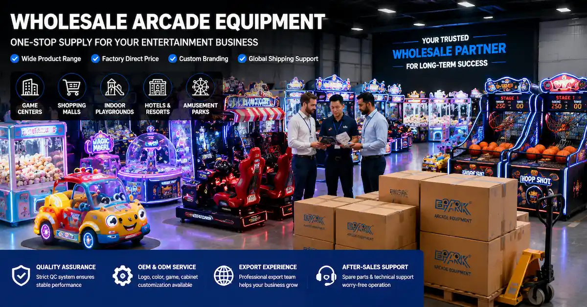 Arcade equipment wholesale showroom scene