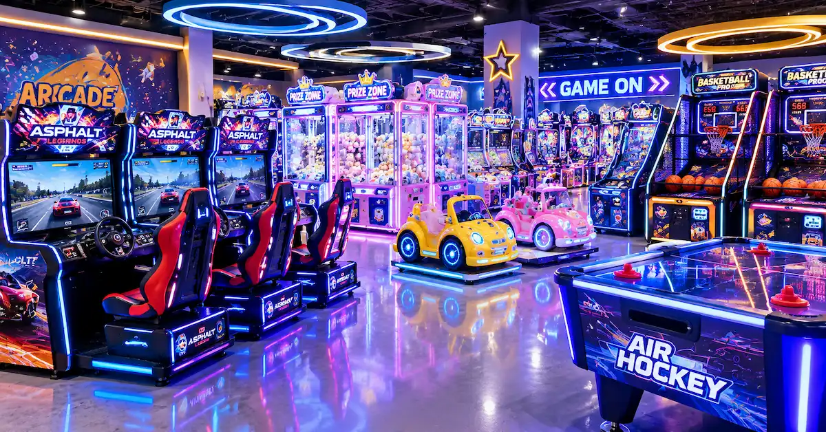 Arcade machines for business venue scene