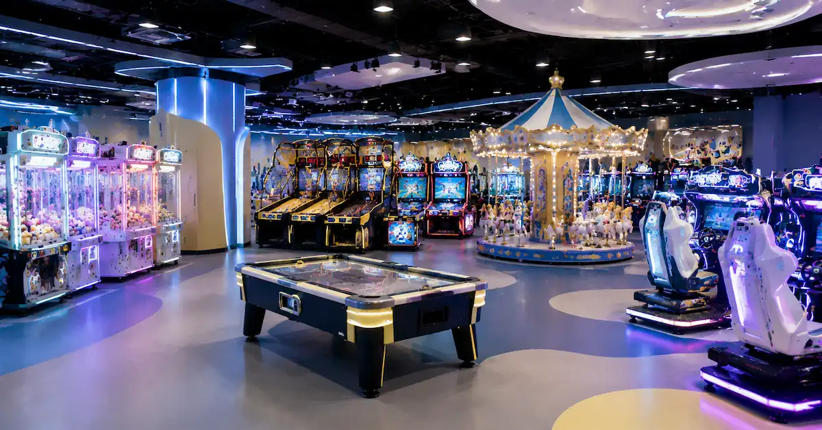 Modern arcade equipment showroom scene