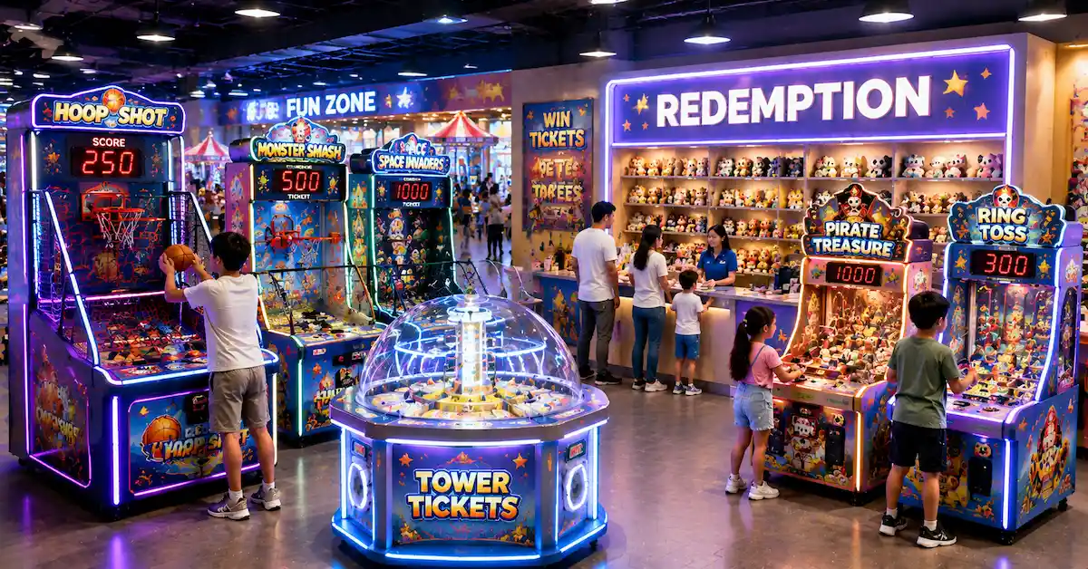 Redemption game machine center scene