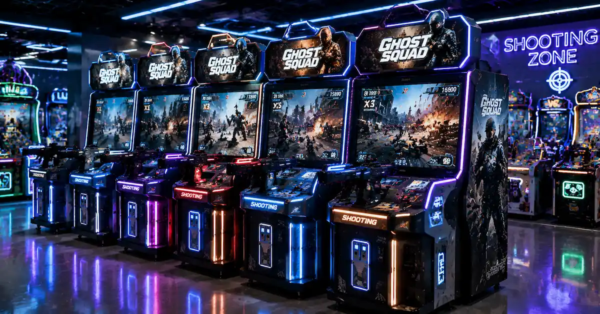 Shooting game machine factory scene