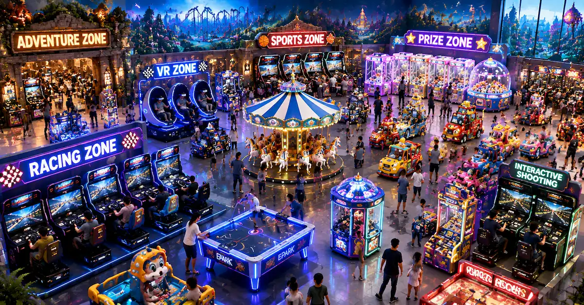 Theme park interactive game zone scene