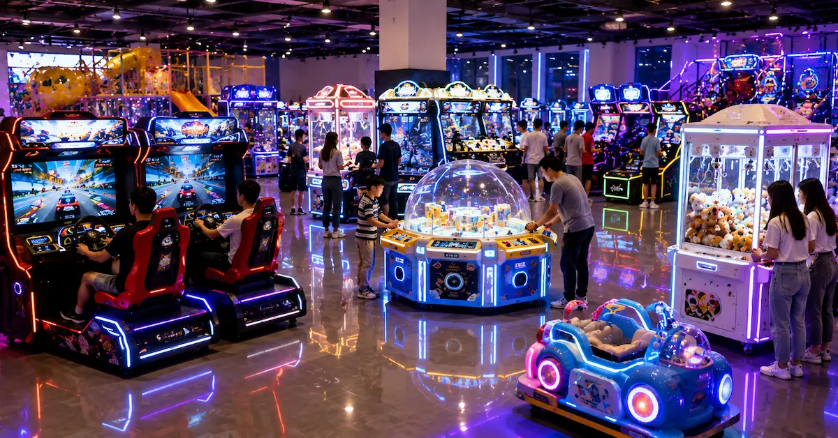 Arcade equipment usage scene indoors