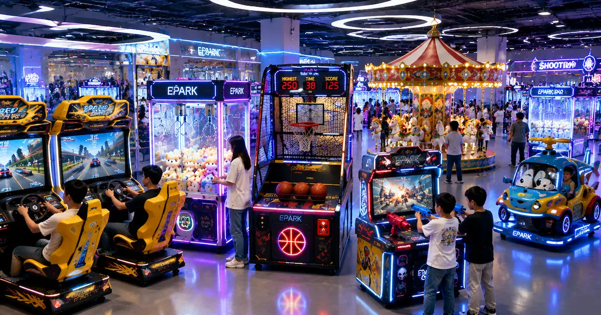 Commercial arcade equipment in operation scene