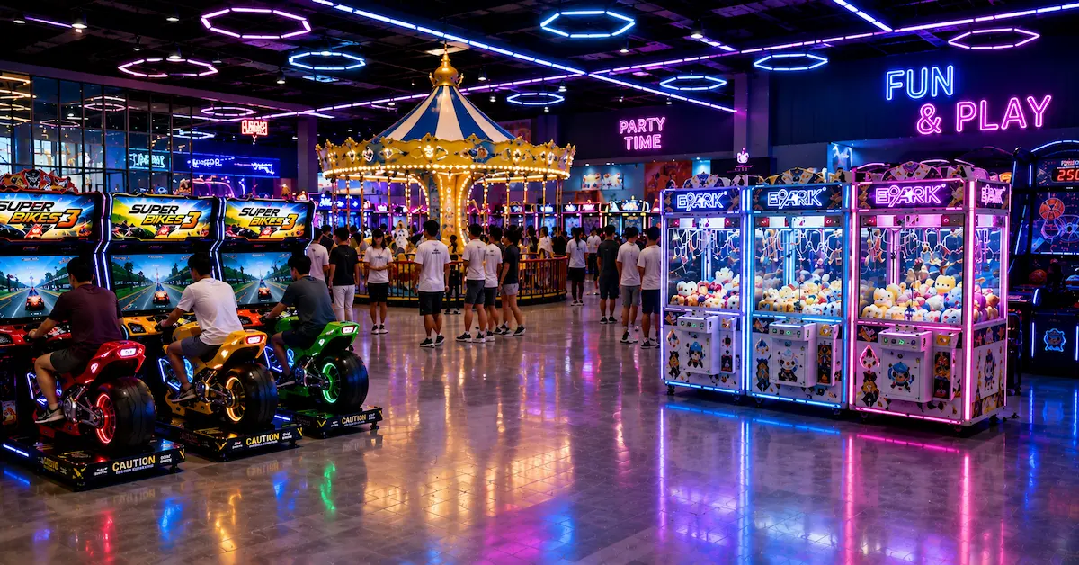 Commercial arcade equipment in modern FEC
