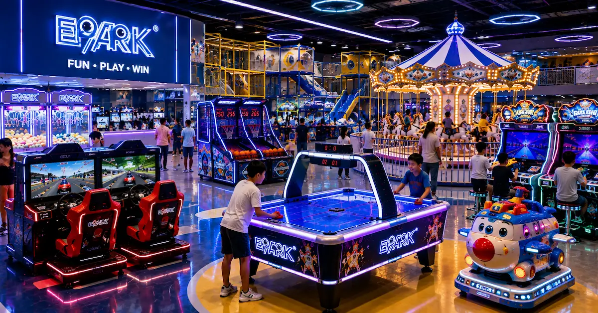 Commercial game machines in family arcade