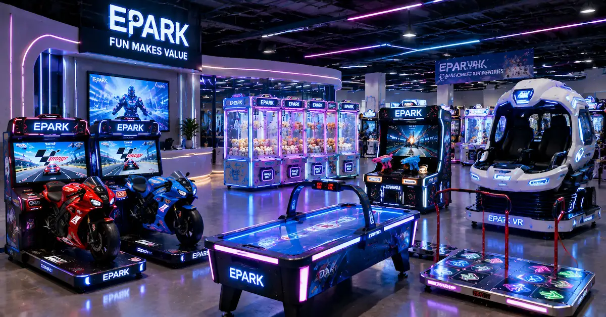 Commercial arcade machine showroom scene