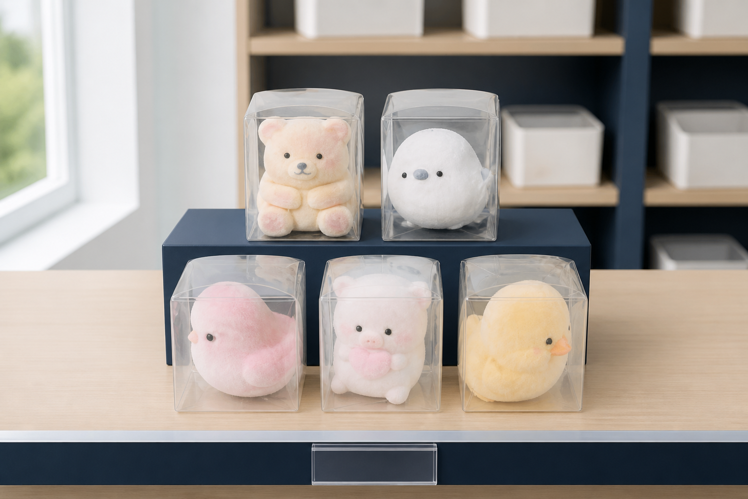 Boxed animal slow-rising squishies arranged for a wholesale assortment review