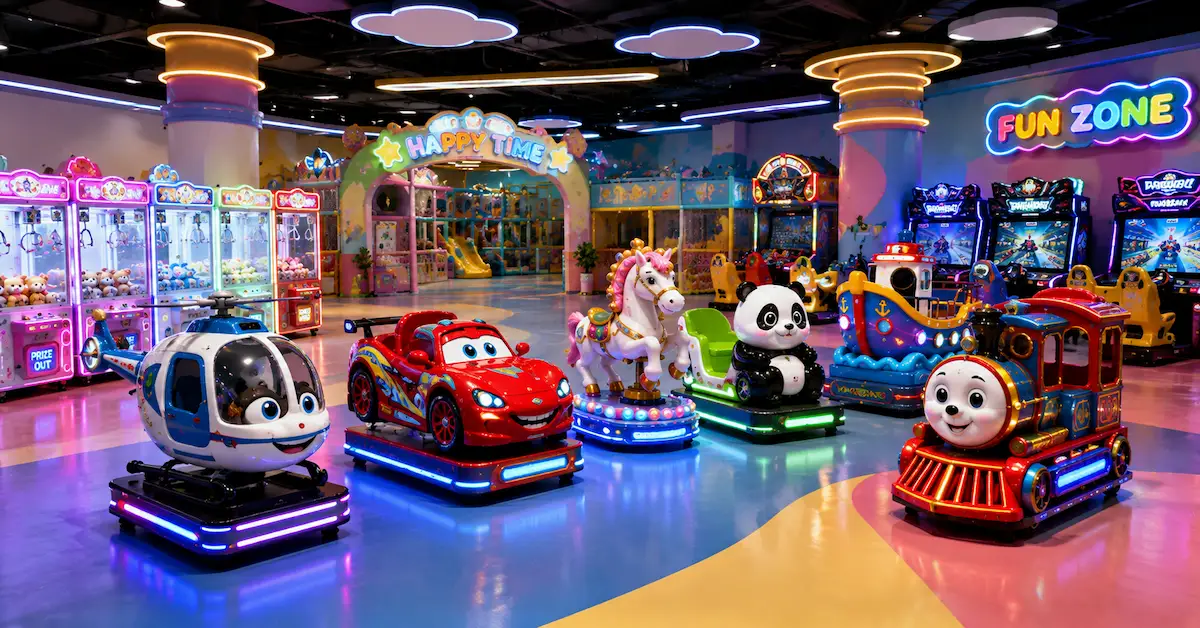 Commercial kiddie rides in indoor FEC