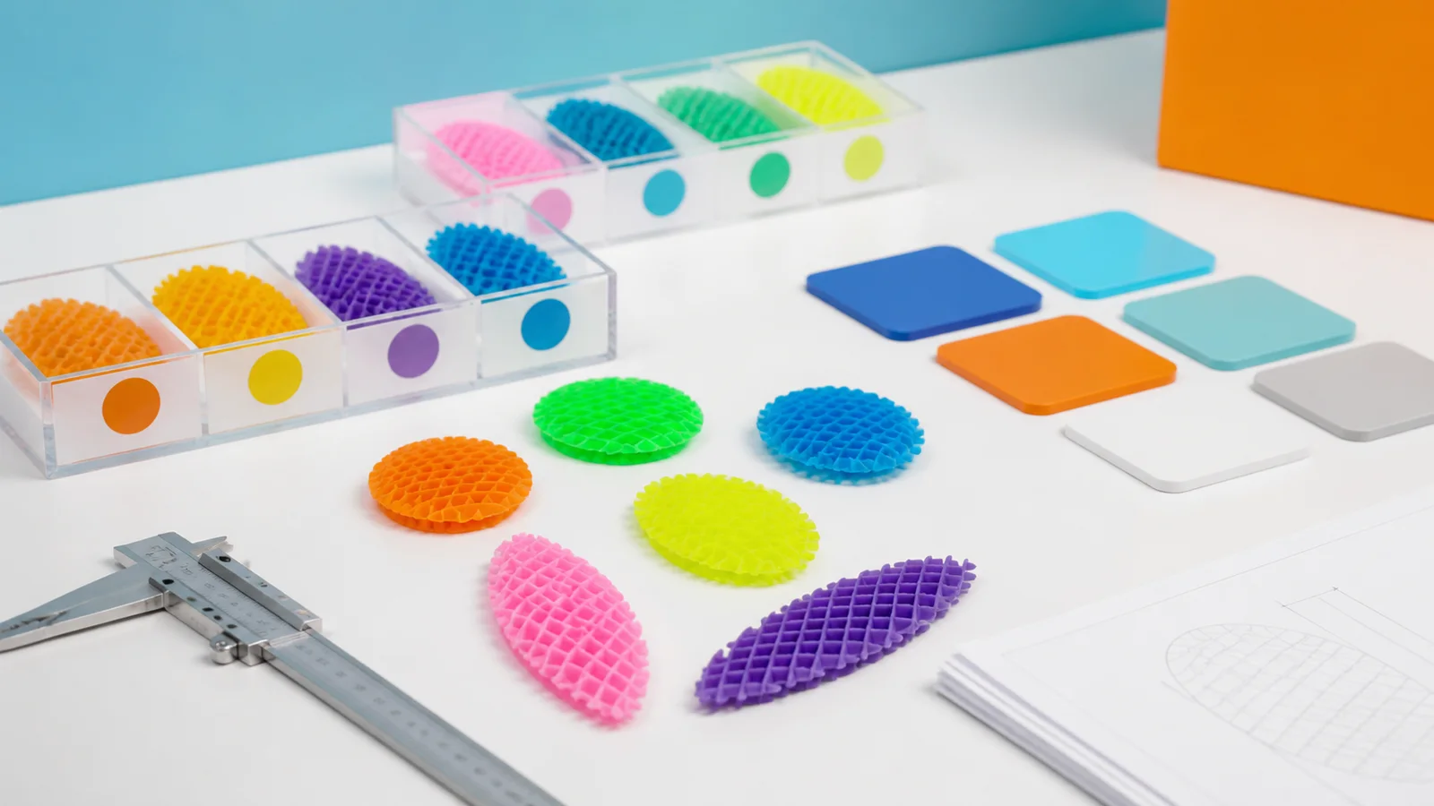 Custom silicone fidget toy prototypes, color chips and sample inspection tools