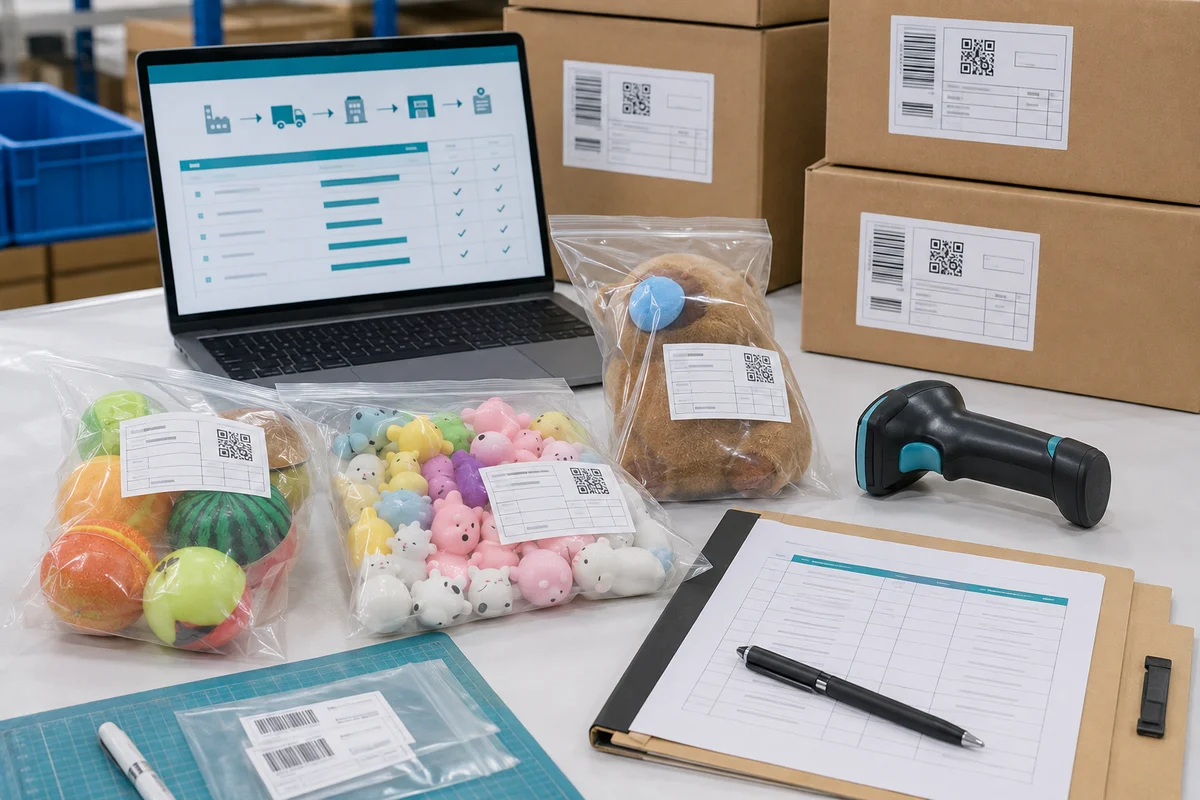 Toy shipment traceability records, batch labels and pre-shipment review
