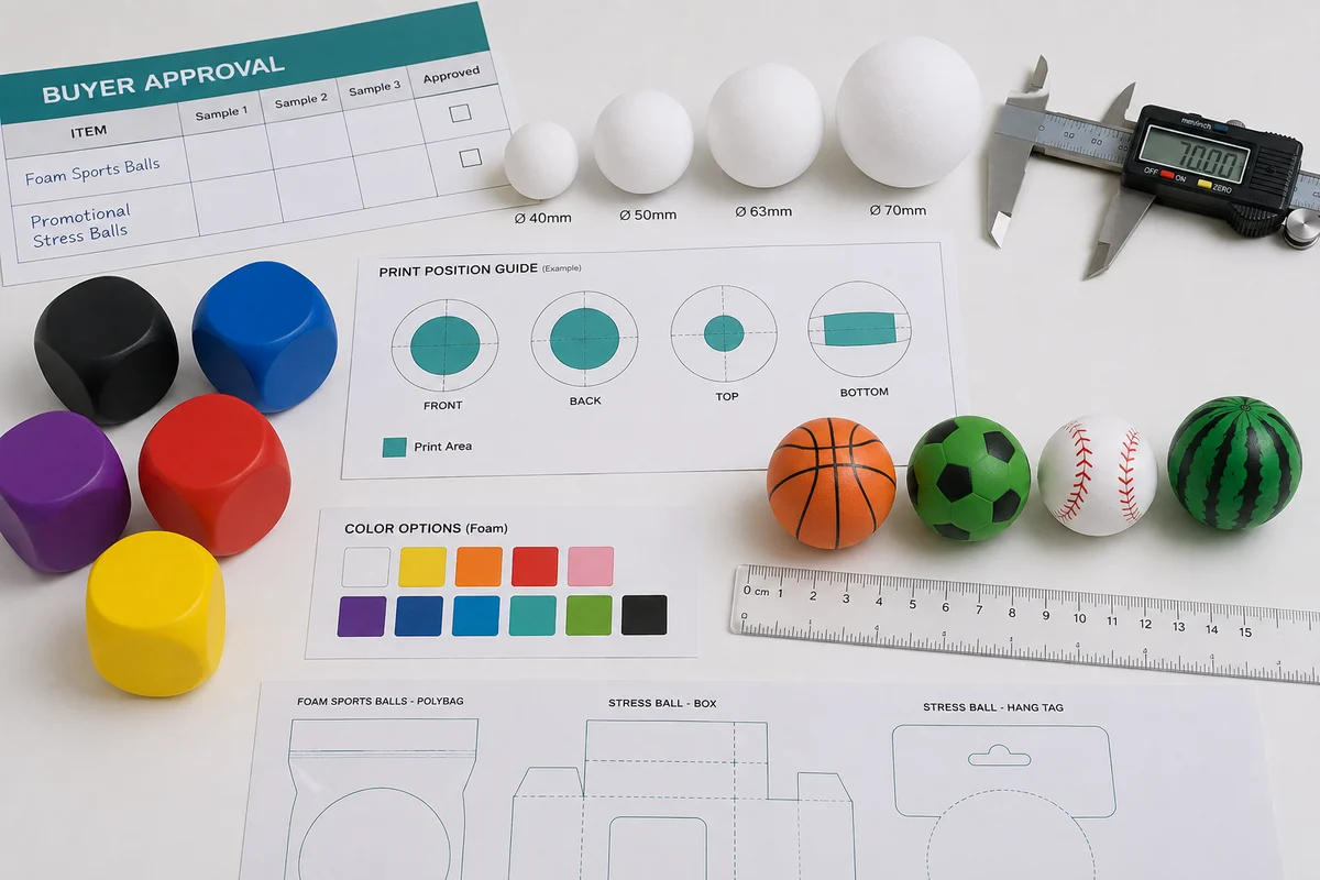 Custom foam ball size, print area and packaging sample review