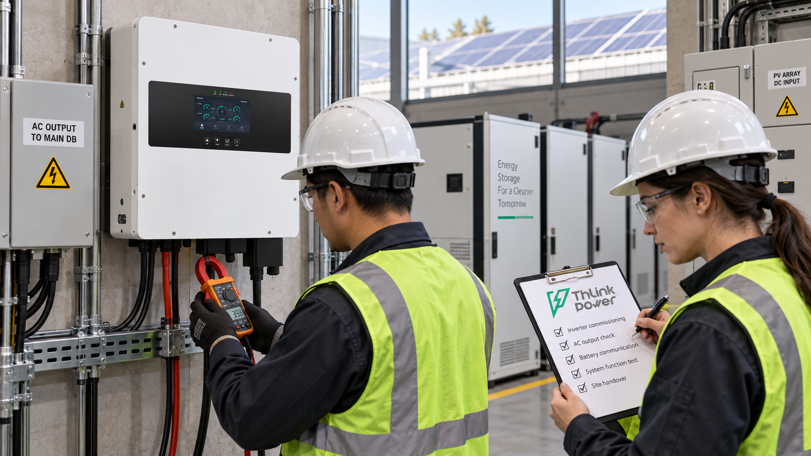 Solar inverter datasheet checks during THLink Power warehouse commissioning