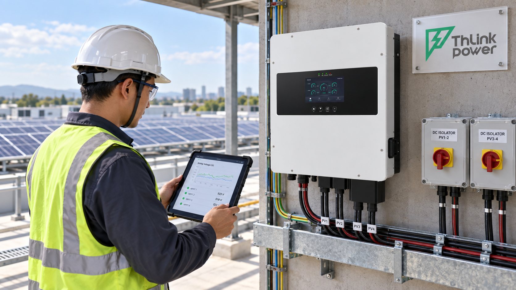 Solar inverter supplier MPPT voltage review at a THLink Power commercial rooftop site